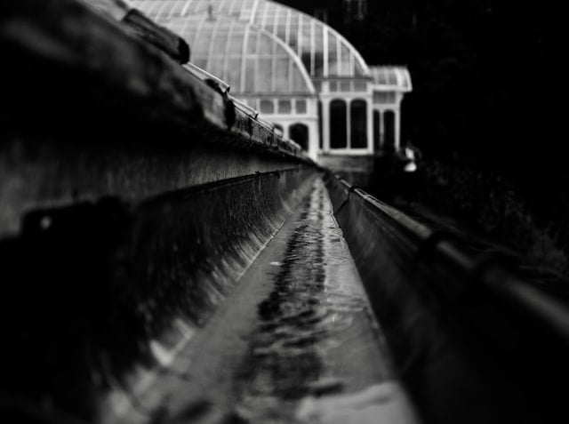 Inside of a gutter.